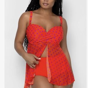 Orange  and Purple Polka Dot Swim Top 42 D Very Pretty